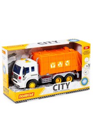 Сити, автомобиль коммунальный инерционный (со светом и звуком) (оранжевый) (в коробке)