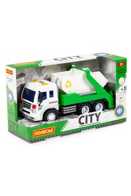 Сити, автомобиль-контейнеровоз инерционный (со светом и звуком) (зелёный) (в коробке)