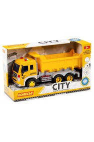 Сити, автомобиль-самосвал инерционный (со светом и звуком) (жёлтый) (в коробке)