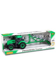Трактор Прогресс с плугом инерционный (зелёный) (в коробке)