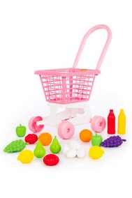 Тележка Supermarket №1 (розовая) + набор продуктов (в сеточке)