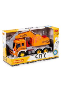 Сити, автомобиль-экскаватор инерционный (со светом и звуком) (оранжевый) (в коробке)