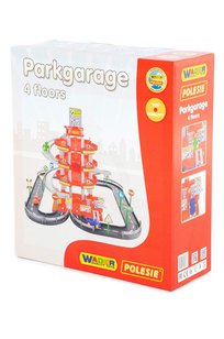 Паркинг 4-уровневый с дорогой и автомобилями (красный) (в коробке)