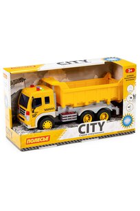 Сити, автомобиль-самосвал инерционный (со светом и звуком) (жёлтый) (в коробке)