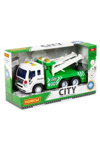 Сити, автомобиль-эвакуатор инерционный (со светом и звуком) (зелёный) (в коробке)