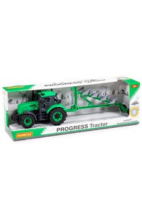Трактор Прогресс с плугом инерционный (зелёный) (в коробке)