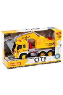 Сити, автомобиль-экскаватор инерционный (со светом и звуком) (жёлтый) (в коробке)
