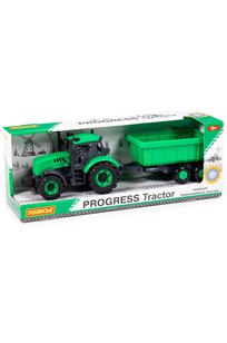 Трактор Прогресс с прицепом инерционный (зелёный) (в коробке)