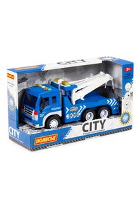 Сити, автомобиль-эвакуатор инерционный (со светом и звуком) (синий) (в коробке)