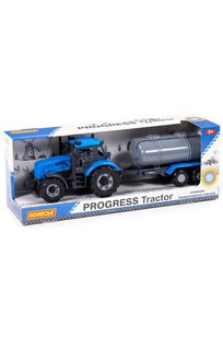Трактор Прогресс с прицепом-цистерной инерционный (синий) (в коробке)